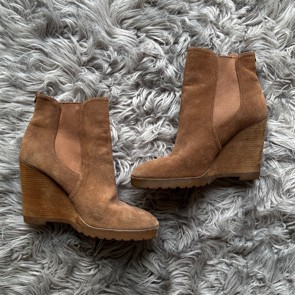 Michael Kors Tan Suede Wedge Ankle Boots